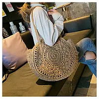 Плетена сумка з орнаментом із рафії, жіноча сумка із соломи темна Код 68-0109