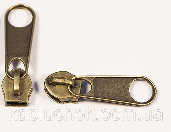 Бігунок № 5 на спіраль без фіксатора (сумковий) , антик, фото 1