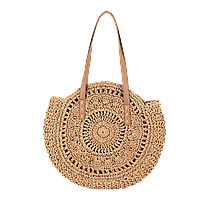Плетеная сумка с орнаментом из рафии, женская сумка из соломы темная Код 68-0106