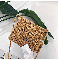 Вязаная сумка с орнаментом, женская сумочка из хлопковой веревки, коричневая Код 68-0111