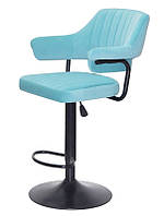 Кресло барное с подлокотниками Jeff Bar BK-BASE бархат голубой, на черной ноге с регулировкой высоты