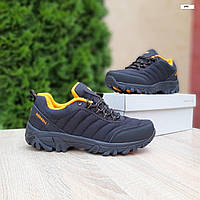 Мужские зимние кроссовки Merrell Vibram (чёрные с оранжевым) термо кроссы утеплённые флисом О3911