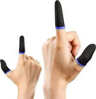 Игровые напальчники 2 пары Black/черные Fiber с синим манжетом для игры на смартфоне