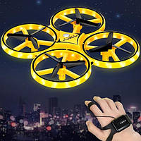 Квадрокоптер Tracker Drone управление жестами руки / ручной дрон / управляется перчаткой часами на подарок