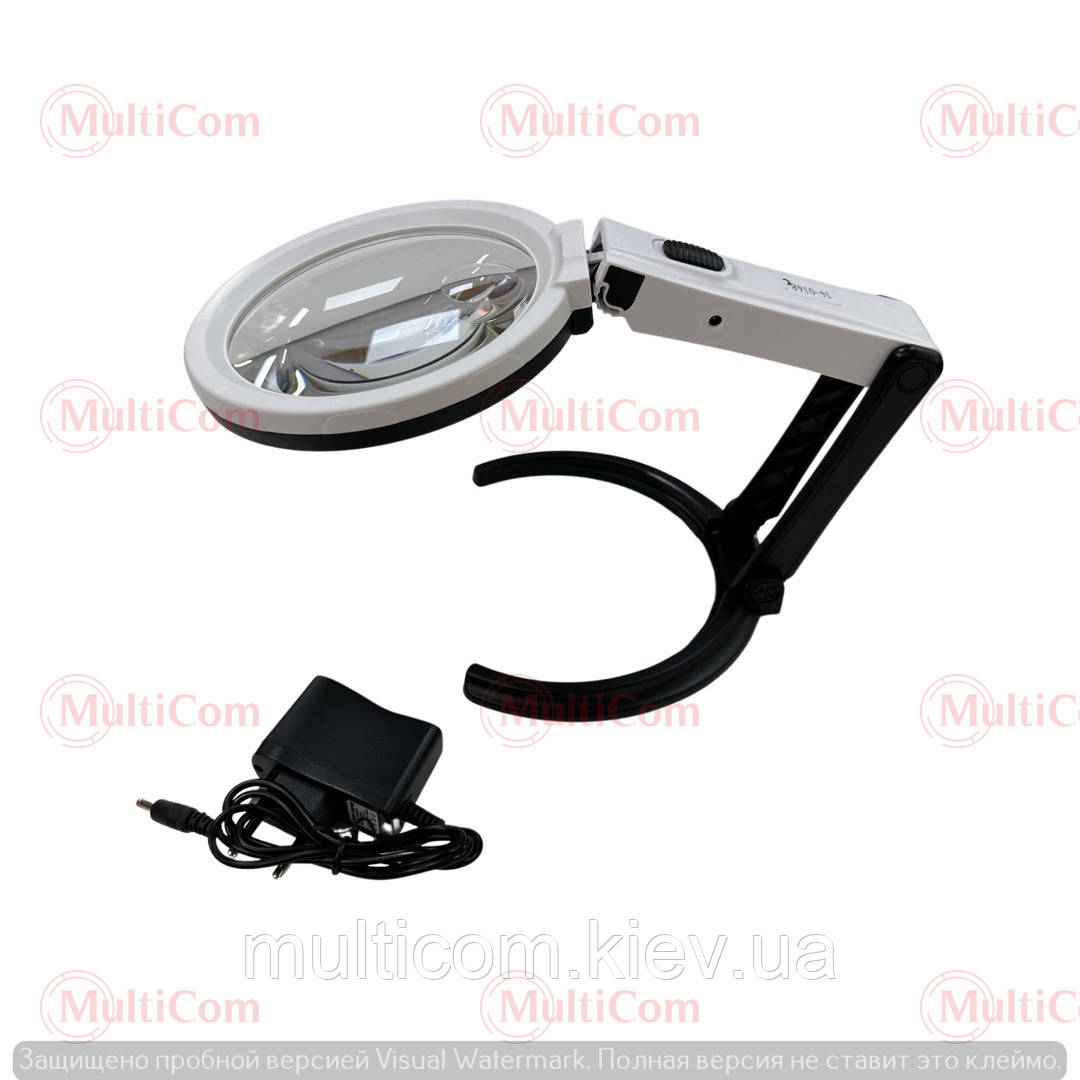 14-01-203C. Лупа розкладна, збільшення 2х д.-120 мм + x5 д.-28 мм, LED-підсвітка, DC 3ААА, MG3B-1C, фото 1