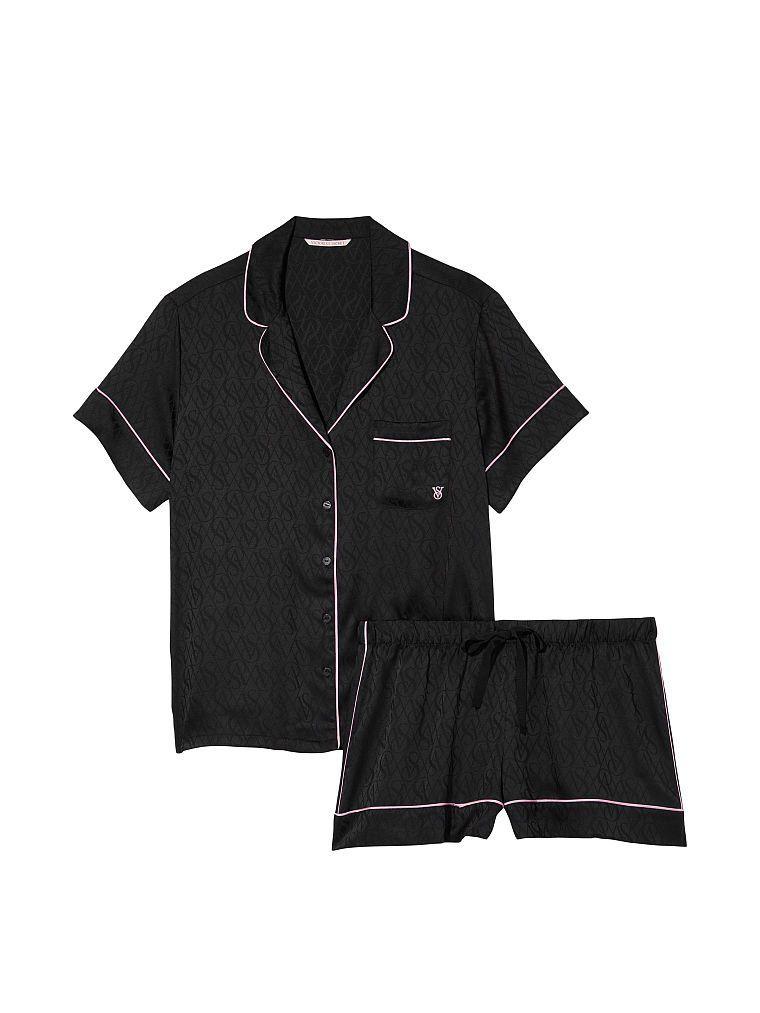 Піжама сатинова Satin Short Pajama Set Black Logo Jacquard від Victoria's Secret XS