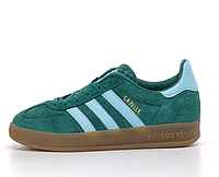 Кросівки чоловічі Adidas Gazelle Indoor зелені, Адідас Газель натуральна замша, прошиті. код KD-14408