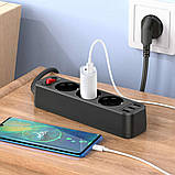 Мережевий зарядний пристрій HOCO NS2 3-position extension cord socket(including 3*USB output) Black, фото 2