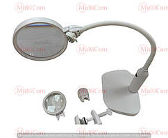 14-00-208.  Лупа-лампа настільна зі змін. лінзами: 2Х діам.-90мм + 5Х діам.-75мм, LED, 7763