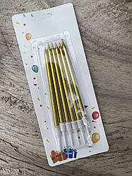 Свічки в торт - перламутр-золото, 6 штук