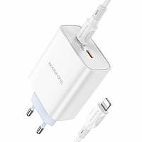 Мережевий зарядний пристрій BOROFONE BA73A Young PD35W dual port(2C) charger set(C to iP) White