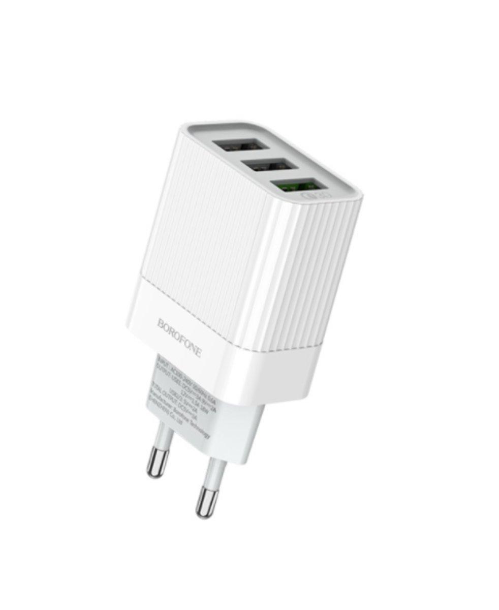 Мережевий зарядний пристрій BOROFONE BA40A Speedway, with 3 USB output, QC3.0 / QC2.0 White