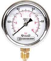 Манометр глицериновый Ø63 мм с подключением снизу G 1/4", раб. давл. 0 - 1,6 Бар