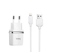 Мережевий зарядний пристрій HOCO C11 Smart single USB (iP cable) charger set White