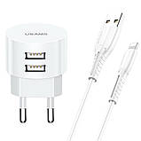 МЗП Usams Travel Charging Set Send-Tu Series (T20 Dual USB Round Charger+U35  lightning cable) White, фото 3