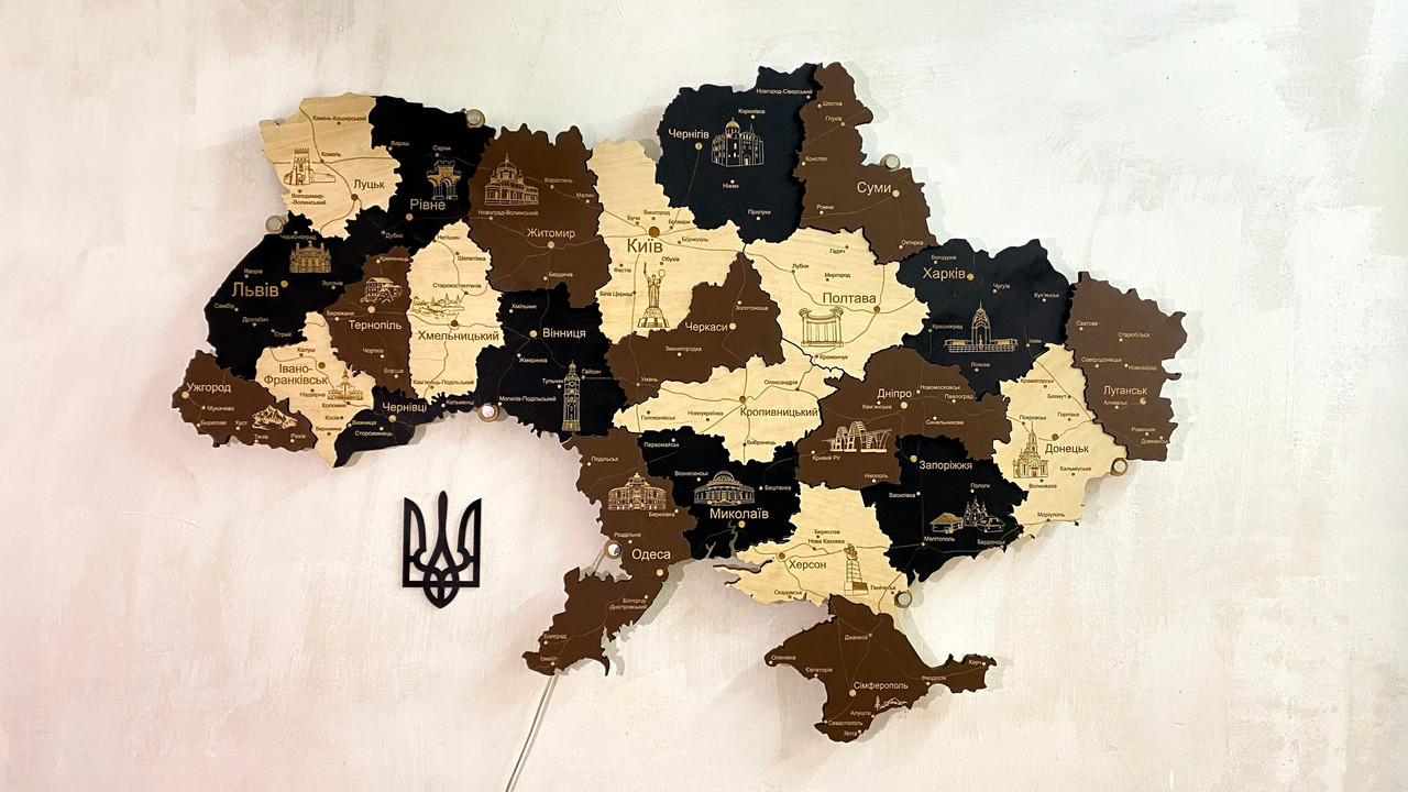 Деревянная карта Украины с подсветкой "Латте макиато" Travel, 70×47 см "Lv" - фото 4 - id-p1896607858