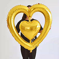 Фольгированный шар "Сердце 4D". Цвет: Золото. Размер: 95см*95см.