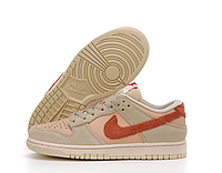 Кроссовки женские Nike Dunk Low Terry Swoosh бежевые, натуральная кожа, прошиты. код KD-14410