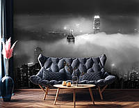 Флизелиновые фотообои ночной город черно белые 368x254 см Городские небоскребы ночью в тумане (14612V8)+клей