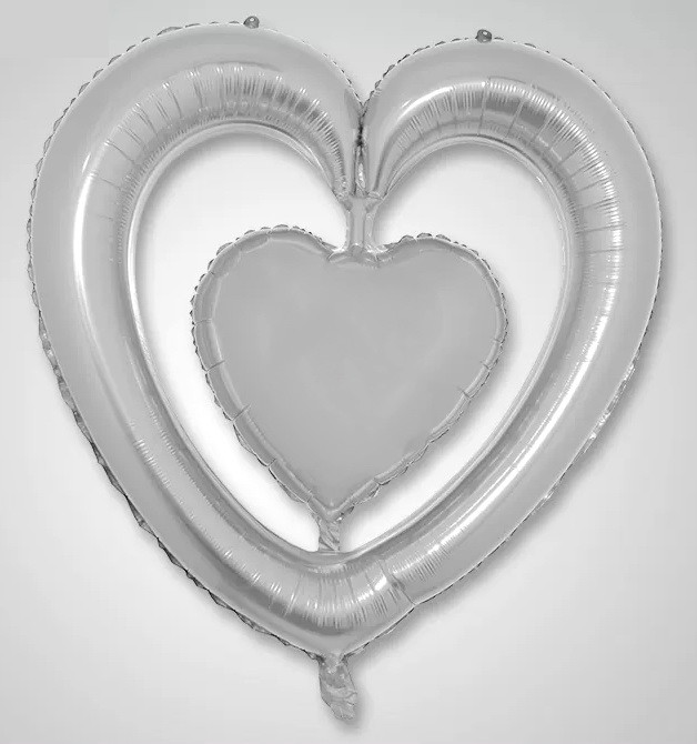 Фольгована куля "Серце 4D". Колiр: Срiбло. Розмір: 95см*95см.