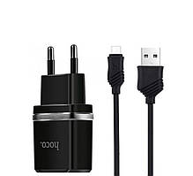 Мережевий зарядний пристрій HOCO C12 Smart dual USB (Micro cable)charger set Black