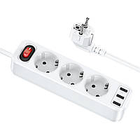 Мережевий зарядний пристрій HOCO NS2 3-position extension cord socket(including 3*USB output) White