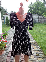 ( 44 р ) Женское платье сукня трикотажное черное в горошек Б / У
