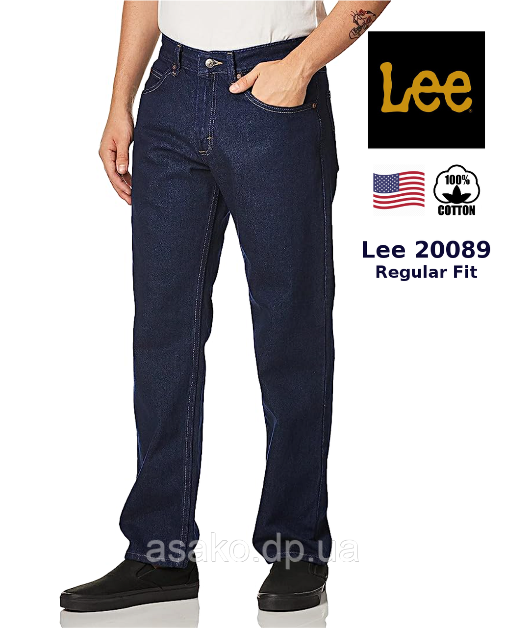 Джинси чоловічі Lee 2008989 темно-синій індиго/ пряма штанина/100% бавовна — 14,75 унцій/ Оригінал зі США