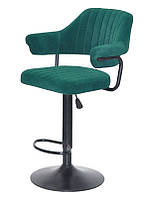 Кресло барное с подлокотниками Jeff Bar BK-BASE зеленый велюр, на черной ноге с регулировкой высоты сиденья