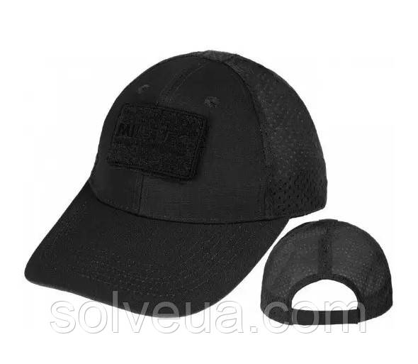 Бейсболка кепка Mil-Tec black 12317602 з липучкою та сіткою.solve