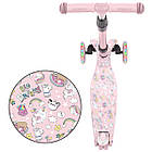 Самокат дитячий триколісний для дівчаток рожевий з підсвічуванням коліс складаний Kidwell Vento Unicorn, фото 5