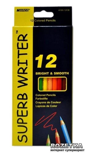 Олівці 12 кольорів шестигранні, Superb Writer,4100-12CB,TM"Marco", фото 1