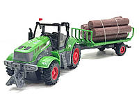 Трактор Limo Toy с прицепом дров на радиоуправлении подсветка масштаб 1:24 Зеленый (M 5013)