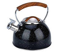 Чайник із нержавіючої сталі зі свистком Bohmann BH 9919 3 л чорний з ручкою під дерево