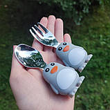 Дитячий посуд силіконовий посуд для дітей секційна тарілка із силікону у вигляді Пінгвіна + прибори + трубочка, фото 4