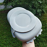 Дитячий посуд силіконовий посуд для дітей секційна тарілка із силікону у вигляді Пінгвіна + прибори + трубочка, фото 5