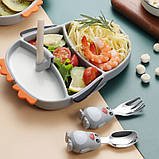Дитячий посуд силіконовий посуд для дітей секційна тарілка із силікону у вигляді Пінгвіна + прибори + трубочка, фото 8