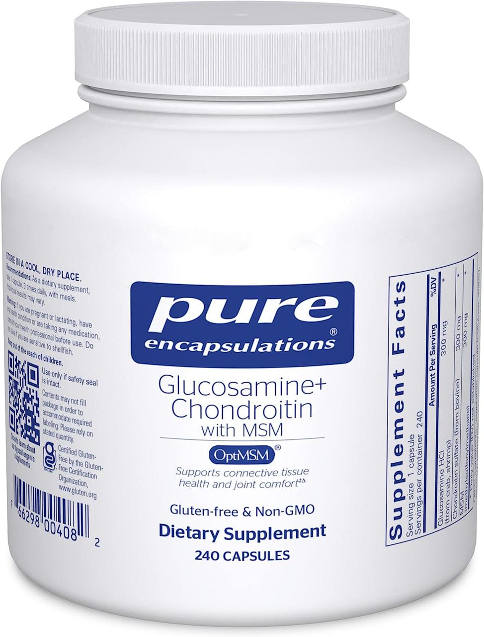 Глюкозамін Хондроїтин із МСМ, Glucosamine Chondroitin with MSM, Pure Encapsulations, 240 капсул BX198