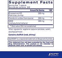 Глюкозамін Хондроїтин із МСМ, Glucosamine Chondroitin with MSM, Pure Encapsulations, 240 капсул BX198, фото 3
