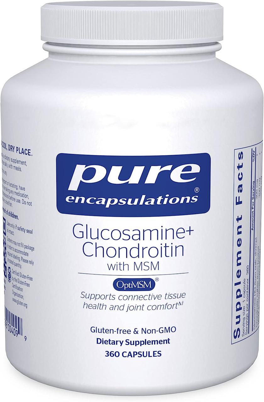 Глюкозамін + хондроїтин з МСМ, Glucosamine + Chondroitin with MSM, Pure Encapsulations, 360 капсул BX942, фото 1