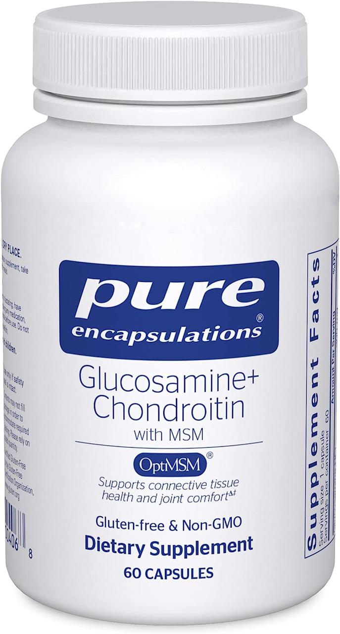 Глюкозамін + хондроїтин з МСМ, Glucosamine + Chondroitin with MSM, Pure Encapsulations, 60 капсул BX163, фото 1