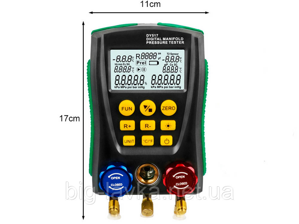 Манометр колектор вимірювач температури DY517 цифровий Без зонда-затиску Зелений, фото 1