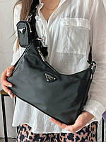 Женская сумка Prada Big Re-Edition 2005 Black (Черная) Прада Кросс Боди нейлон на 1 отделение с кошельком