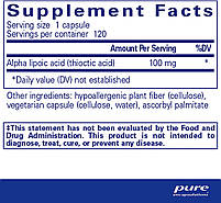 Альфа-ліпоєва кислота 100 мг, Alpha-Lipoic Acid, Pure Encapsulations, 120 капсул BX621, фото 2