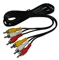 Шнур соединил. 3RCA х 3RCA gold, диам.-4х12мм, черный, 1,8м.