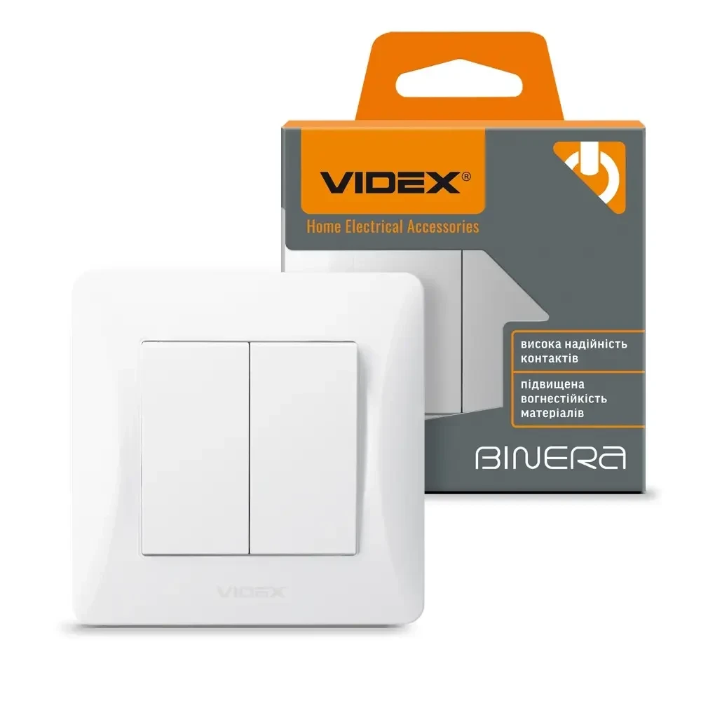 VIDEX BINERA Вимикач білий 2кл прохідний VF-BNSW2P-W) (20/120)