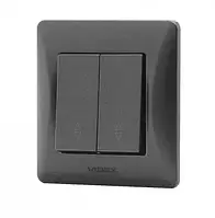 VIDEX BINERA Вимикач чорний графіт 2кл прохідний VF-BNSW2P-BG) (20/120)
