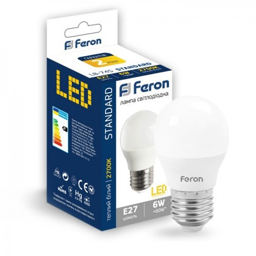 Лампа світлодіодна  LB-745 230V 6W E27 G45 2700K FERON