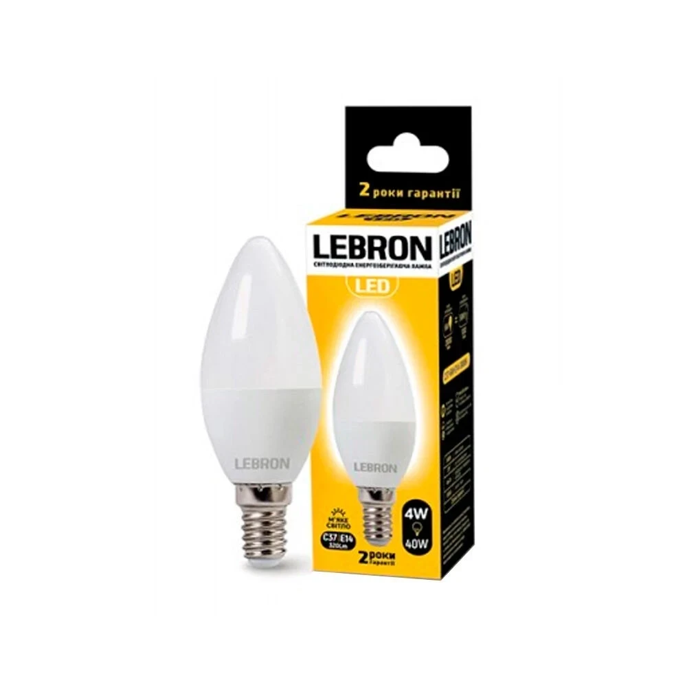 LED лампа Lebron L-C37, 4W, 220V  E14, 3000K, 320Lm