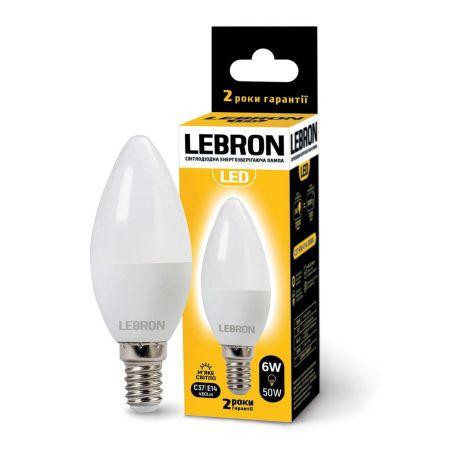 LED лампа Lebron L-C37, 6W, 220V  E14, 3000K, 480Lm